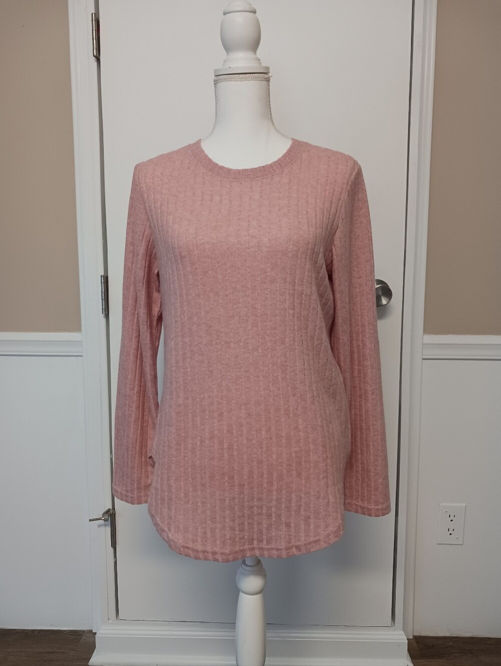 Women's Dusty Pink Long Sleeve Ribbed Knit Top M